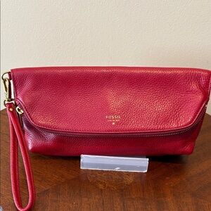 Fossil Red Leather Wristlet Clutch